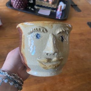 Vintage Glazed Pottery Face Coffee Mug